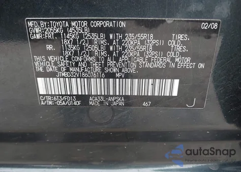 2008 Toyota Rav4 Sport from USA, damaged, VIN JTMBD32V186076116